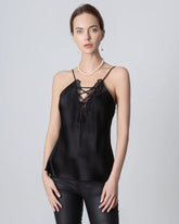 Camisole en Soie à Décolleté en V et Dentelle Croisée